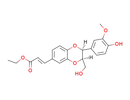 Molecular Structure of 121701-64-2 (Ethyl (E)-3-<(2R*,3S*)-2-(4-hydroxy-3-methoxyphenyl)-3-hydroxymethyl-1,4-benzodioxane-6-yl>propenoate)