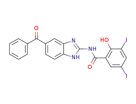 Molecular Structure of 128126-88-5 (2-(3,5-Diiodosalicyloyl)amino-5-benzoyl-benzimidazole)