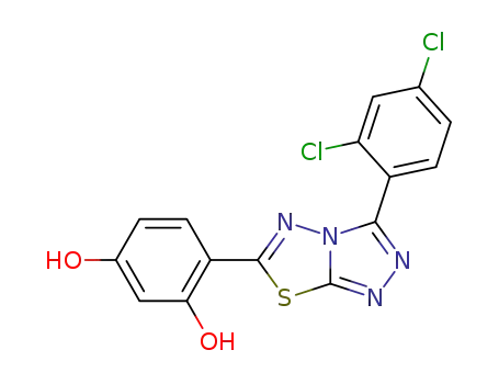 Molecular Structure of 128032-44-0 (4-[3-(2,4-Dichloro-phenyl)-[1,2,4]triazolo[3,4-b][1,3,4]thiadiazol-6-yl]-benzene-1,3-diol)