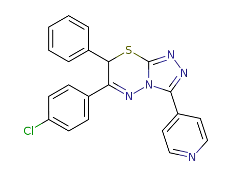 Molecular Structure of 132818-45-2 (6-(4-Chloro-phenyl)-7-phenyl-3-pyridin-4-yl-7H-[1,2,4]triazolo[3,4-b][1,3,4]thiadiazine)