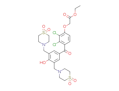 Molecular Structure of 78235-41-3 (Acetic acid,
[4-[3,5-bis[(1,1-dioxido-4-thiomorpholinyl)methyl]-4-hydroxybenzoyl]-2,3
-dichlorophenoxy]-, ethyl ester)