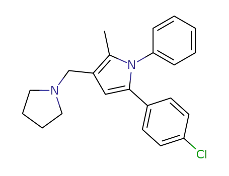 Molecular Structure of 146204-54-8 (5-(4-chlorophenyl)-2-methyl-1-phenyl-3-(pyrrolidin-1-ylmethyl)-1H-pyrrole)