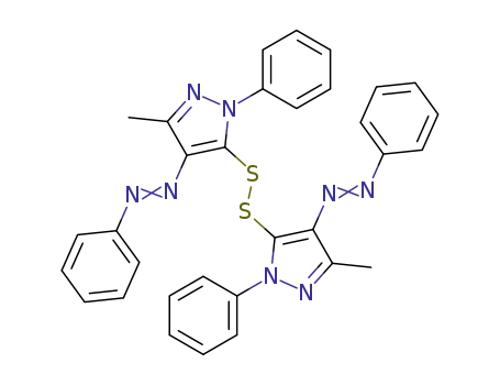 Molecular Structure of 89868-30-4 (1H-Pyrazole, 5,5'-dithiobis[3-methyl-1-phenyl-4-(phenylazo)-)