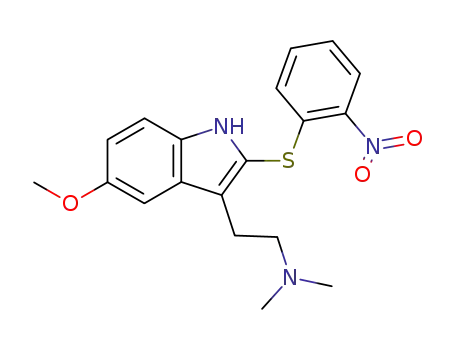 Molecular Structure of 102250-03-3 ({2-[5-Methoxy-2-(2-nitro-phenylsulfanyl)-1H-indol-3-yl]-ethyl}-dimethyl-amine)