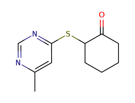 Molecular Structure of 89991-27-5 (Cyclohexanone, 2-[(6-methyl-4-pyrimidinyl)thio]-)
