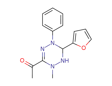 Molecular Structure of 136515-04-3 (1-(6-Furan-2-yl-2-methyl-5-phenyl-1,2,5,6-tetrahydro-[1,2,4,5]tetrazin-3-yl)-ethanone)