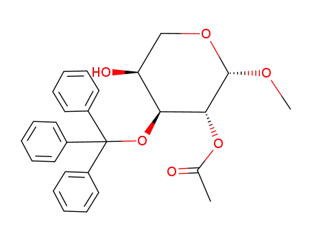Molecular Structure of 105260-80-8 (methyl 2-O-acetyl-3-O-trityl-β-L-arabinopyranoside)