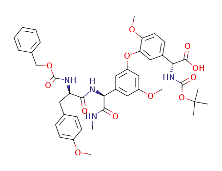 Molecular Structure of 272457-87-1 ((R)-[3-(3-{(S)-[(R)-2-Benzyloxycarbonylamino-3-(4-methoxy-phenyl)-propionylamino]-methylcarbamoyl-methyl}-5-methoxy-phenoxy)-4-methoxy-phenyl]-tert-butoxycarbonylamino-acetic acid)