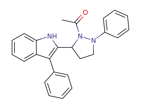 Molecular Structure of 133477-52-8 (1-[2-Phenyl-5-(3-phenyl-1H-indol-2-yl)-pyrazolidin-1-yl]-ethanone)
