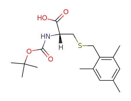 Molecular Structure of 78221-57-5 (N-tert-butyloxycarbonyl-S-(2,4,6-trimethylbenzyl)-L-cysteine)