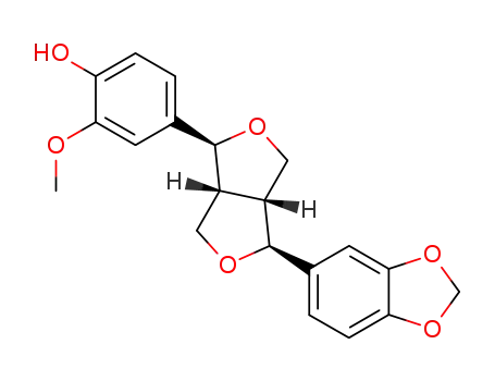 Molecular Structure of 28115-67-5 (4-[(1S,3aα,6aα)-4α-(1,3-Benzodioxol-5-yl)tetrahydro-1H,3H-furo[3,4-c]furan-1β-yl]-2-methoxyphenol)