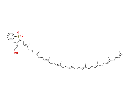 Molecular Structure of 116854-31-0 (4-phenylsulfonyl-3,7,11,15,19,23,27,31,35,39-decamethyltetraconta-2E,6E,10E,14E,18E,22E,26E,30E,34E,37-decaen-1-ol)