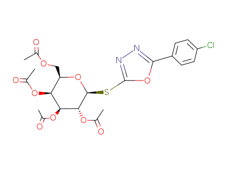 Molecular Structure of 65572-31-8 (5-(4-chloro-phenyl)-[1,3,4]oxadiazol-2-yl tetra-<i>O</i>-acetyl-β-<i>D</i>-1-thio-glucopyranoside)