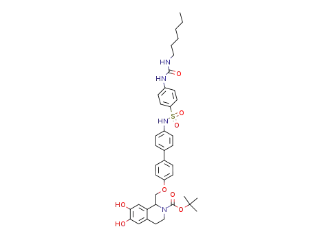 Molecular Structure of 241467-59-4 (1-{4'-[4-(3-hexyl-ureido)-benzenesulfonylamino]-biphenyl-4-yloxymethyl}-6,7-dihydroxy-3,4-dihydro-1<i>H</i>-isoquinoline-2-carboxylic acid <i>tert</i>-butyl ester)