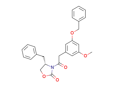Molecular Structure of 185342-16-9 (2-Oxazolidinone,
3-[[3-methoxy-5-(phenylmethoxy)phenyl]acetyl]-4-(phenylmethyl)-, (4S)-)