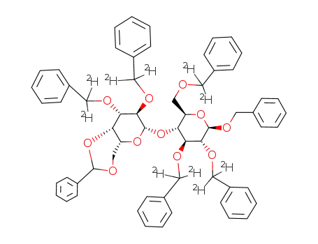 Molecular Structure of 80856-64-0 (Benzyl-2,3,6-tri-O-<D2>benzyl-4-O-(2,3-di-O-<D2>benzyl-4,6-O-benzyliden-β-D-galactopyranosyl)-β-D-glucpyranosid)