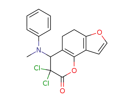Molecular Structure of 86799-37-3 (3,3-Dichloro-4-(methyl-phenyl-amino)-3,4,5,6-tetrahydro-furo[2,3-h]chromen-2-one)