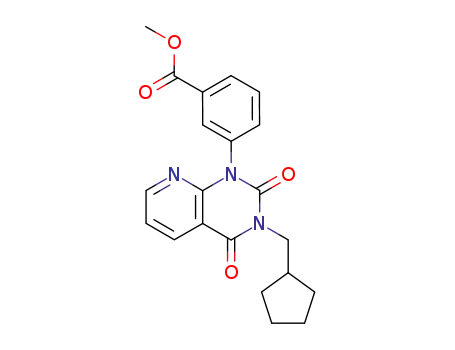 Molecular Structure of 114918-31-9 (3-(3-Cyclopentylmethyl-2,4-dioxo-3,4-dihydro-2H-pyrido[2,3-d]pyrimidin-1-yl)-benzoic acid methyl ester)