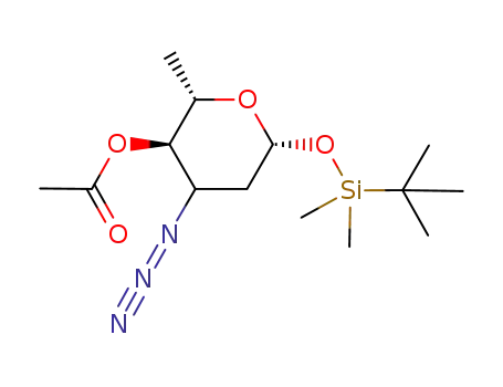 Molecular Structure of 203571-04-4 (Acetic acid (2S,3R,6R)-4-azido-6-(tert-butyl-dimethyl-silanyloxy)-2-methyl-tetrahydro-pyran-3-yl ester)