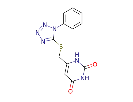 Molecular Structure of 94820-33-4 (2,4(1H,3H)-Pyrimidinedione, 6-[[(1-phenyl-1H-tetrazol-5-yl)thio]methyl]-)