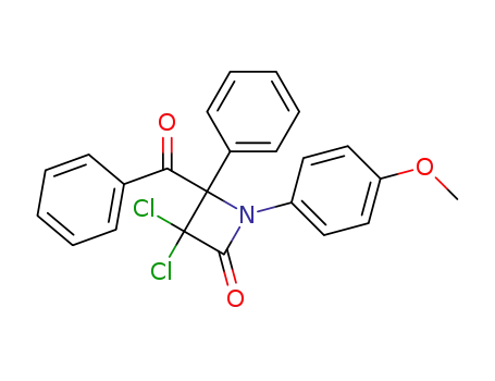 Molecular Structure of 84197-61-5 (2-Azetidinone, 4-benzoyl-3,3-dichloro-1-(4-methoxyphenyl)-4-phenyl-)