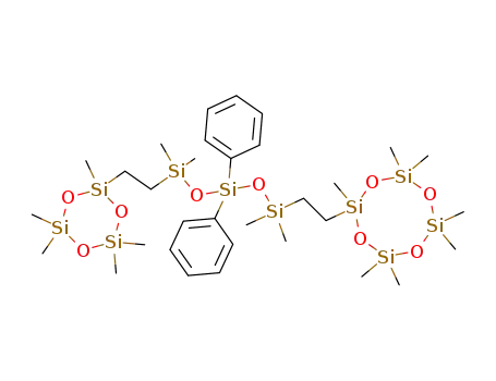 Molecular Structure of 93296-21-0 (1,1,5,5-tetramethyl-3,3-diphenyl-1-<2-(pentamethylcyclotrisiloxanyl)ethyl>-5-<2-(heptamethylcyclotetrasiloxanyl)ethyl>trisiloxane)