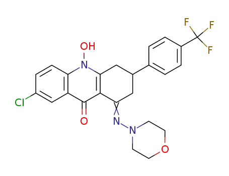 Molecular Structure of 91189-77-4 (7-chloro-1,3,4,10-tetrahydro-10-hydroxy-1-(4-morpholinylimino)-3-<4-(trifluoromethyl)phenyl>-9(2H)-acridinone)