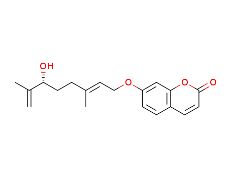 Molecular Structure of 118584-19-3 (((R,E)-7-((6-hydroxy-3,7-dimethylocta-2,7-dien-1-yl)oxy)-2H-chromen-2-one))