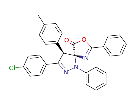 Molecular Structure of 129624-53-9 ((4R,5R)-3-(4-Chloro-phenyl)-1,7-diphenyl-4-p-tolyl-8-oxa-1,2,6-triaza-spiro[4.4]nona-2,6-dien-9-one)