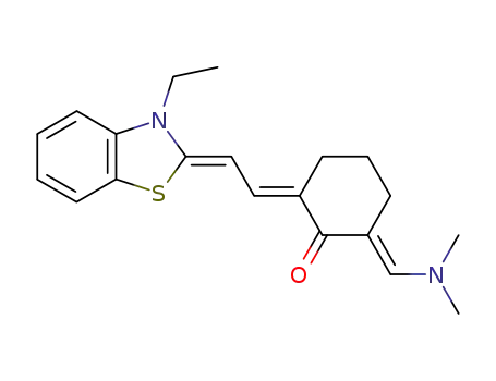 Molecular Structure of 88340-50-5 ((2E,6Z)-2-[(DIMETHYLAMINO)METHYLENE]-6-[(2E)-2-(3-ETHYL-1,3-BENZOTHIAZOL-2(3H)-YLIDENE)ETHYLIDENE]CYCLOHEXANONE)