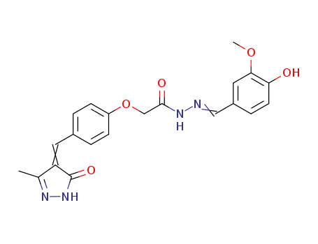 Molecular Structure of 107044-96-2 (Acetic acid,2-[4-[(1,5-dihydro-3-methyl-5-oxo-4H-pyrazol-4-ylidene)methyl]phenoxy]-,2-[(4-hydroxy-3-methoxyphenyl)methylene]hydrazide)