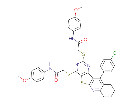 2,4-di(N-p-methoxyphenylcarboxamidomethylthio)-11-p-chlorophenyl-7,8,9,10-tetrahydro-quinolino<3',2':4,5>thieno<3,2-d>pyrimidine