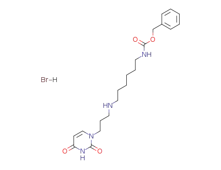 Molecular Structure of 89450-72-6 (Carbamic acid,
[6-[[3-(3,4-dihydro-2,4-dioxo-1(2H)-pyrimidinyl)propyl]amino]hexyl]-,
phenylmethyl ester, monohydrobromide)