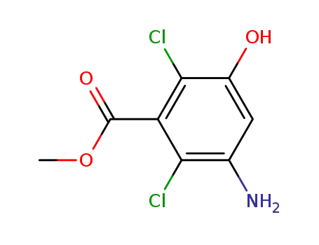 Molecular Structure of 93561-90-1 (Benzoic acid, 3-amino-2,6-dichloro-5-hydroxy-, methyl ester)