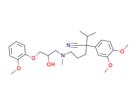 Molecular Structure of 101532-49-4 (2-(3,4-Dimethoxy-phenyl)-5-{[2-hydroxy-3-(2-methoxy-phenoxy)-propyl]-methyl-amino}-2-isopropyl-pentanenitrile)