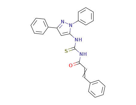 Molecular Structure of 104291-42-1 (2-Propenamide,
N-[[(1,3-diphenyl-1H-pyrazol-5-yl)amino]thioxomethyl]-3-phenyl-)