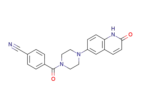 Molecular Structure of 81839-76-1 (Piperazine, 1-(4-cyanobenzoyl)-4-(1,2-dihydro-2-oxo-6-quinolinyl)-)