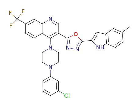 Quinoline,
4-[4-(3-chlorophenyl)-1-piperazinyl]-3-[5-(5-methyl-1H-indol-2-yl)-1,3,4-
oxadiazol-2-yl]-7-(trifluoromethyl)-