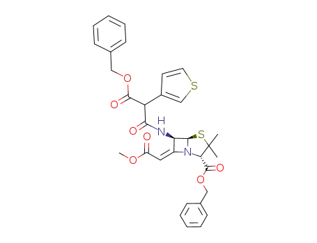 benzyl (2S,5R,6R)-6-<benzyloxycarbonyl-(3-thienyl)-acetamido>-7-methoxycarbonyl-(E)-methylene-3,3-dimethyl-4-thia-1-azabicyclo<3.2.0>heptane-2-carboxylate