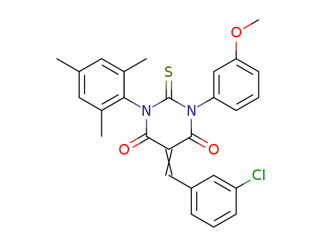 Molecular Structure of 79838-88-3 ((5E)-5-[(3-chlorophenyl)methylidene]-1-(3-methoxyphenyl)-2-thioxo-3-(2,4,6-trimethylphenyl)dihydropyrimidine-4,6(1H,5H)-dione)