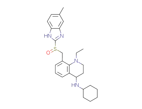Molecular Structure of 112645-55-3 (4-Quinolinamine,
N-cyclohexyl-1-ethyl-1,2,3,4-tetrahydro-8-[[(5-methyl-1H-benzimidazol-2
-yl)sulfinyl]methyl]-)