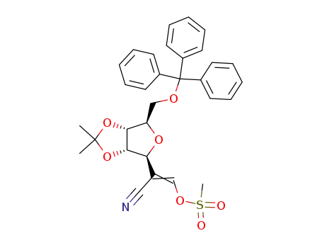 Molecular Structure of 74469-92-4 (3-(methanesulfonyloxy)-2-(2',3'-O-isopropylidene-5'-O-trityl-β-D-ribofuranosyl)acrylonitrile)