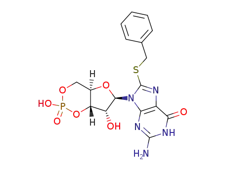 2-Amino-8-benzylsulfanyl-9-((4aR,6R,7R,7aS)-2,7-dihydroxy-2-oxo-tetrahydro-2λ<sup>5</sup>-furo[3,2-d][1,3,2]dioxaphosphinin-6-yl)-1,9-dihydro-purin-6-one