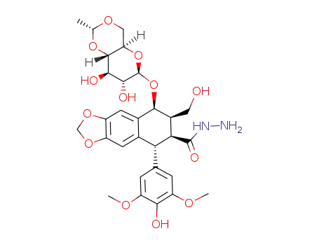 Molecular Structure of 124705-74-4 ((5R,6S,7R,8S)-8-((2R,4aR,6R,7R,8R,8aS)-7,8-Dihydroxy-2-methyl-hexahydro-pyrano[3,2-d][1,3]dioxin-6-yloxy)-5-(4-hydroxy-3,5-dimethoxy-phenyl)-7-hydroxymethyl-5,6,7,8-tetrahydro-naphtho[2,3-d][1,3]dioxole-6-carboxylic acid hydrazide)