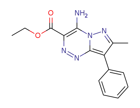 Molecular Structure of 77619-75-1 (Pyrazolo[5,1-c][1,2,4]triazine-3-carboxylic acid,
4-amino-7-methyl-8-phenyl-, ethyl ester)