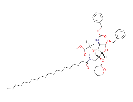 benzyl 2-(benzyloxycarbonylamino)-2,6-dideoxy-6-(eicosanoylamino)-3-O-<D-1-(methoxycarbonyl)ethyl>-5-O-(tetrahydropyran-2-yl)-β-D-glucofuranoside