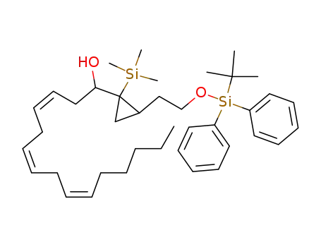 Molecular Structure of 98668-78-1 ((3Z,6Z,9Z)-1-{2-[2-(tert-Butyl-diphenyl-silanyloxy)-ethyl]-1-trimethylsilanyl-cyclopropyl}-pentadeca-3,6,9-trien-1-ol)