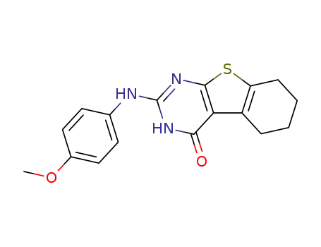 Molecular Structure of 86319-96-2 (2-<4-methoxyphenyl>amino-5,6,7,8-tetrahydro<1>benzothieno<2,3-d>pyrimidin-4(3H)-one)