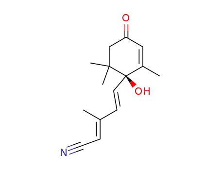 Molecular Structure of 130856-58-5 ((+)-(S)-5-(1'-Hydroxy-2',6',6'-trimethyl-4'-oxocyclohex-2'-enyl)-3-methylpenta-2,4-diennitril)