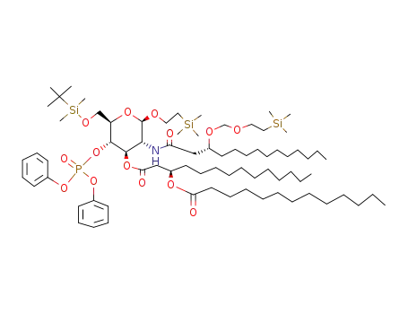 (R)-3-Tridecanoyloxy-tetradecanoic acid (2R,3S,4R,5R,6R)-2-(tert-butyl-dimethyl-silanyloxymethyl)-3-(diphenoxy-phosphoryloxy)-6-(2-trimethylsilanyl-ethoxy)-5-[(R)-3-(2-trimethylsilanyl-ethoxymethoxy)-tetradecanoylamino]-tetrahydro-pyran-4-yl ester